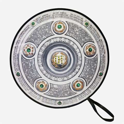 Meisterschale faltbar von Bayer 04. Material: Polyester. Größe: ca. 50 cm Durchmesser. Farben: Silber. Ideal zur Dekoration.