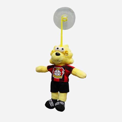 Brian The Lion from Bayer 04, material: plush made from recycled polyester, size: 17 cm. Colours: Yellow, black and red. Ideal as a cuddly toy for children.