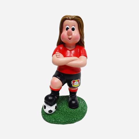 Garden gnome from Bayer 04 made of polyresin. Size: approx. 12.6 x 12 x 23.5 cm. Colours: black, white and red. Ideal for the garden or as a collector's item.