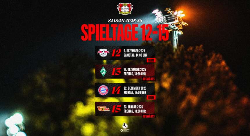 Ansetzungen der Spieltage 12 bis 15