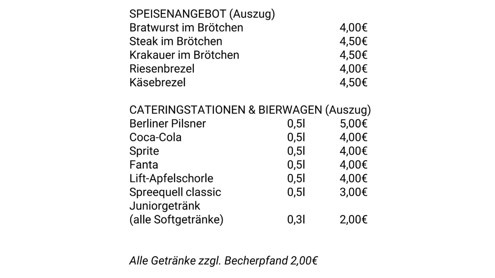 Speisen und Getränke 1. FC Union Berlin