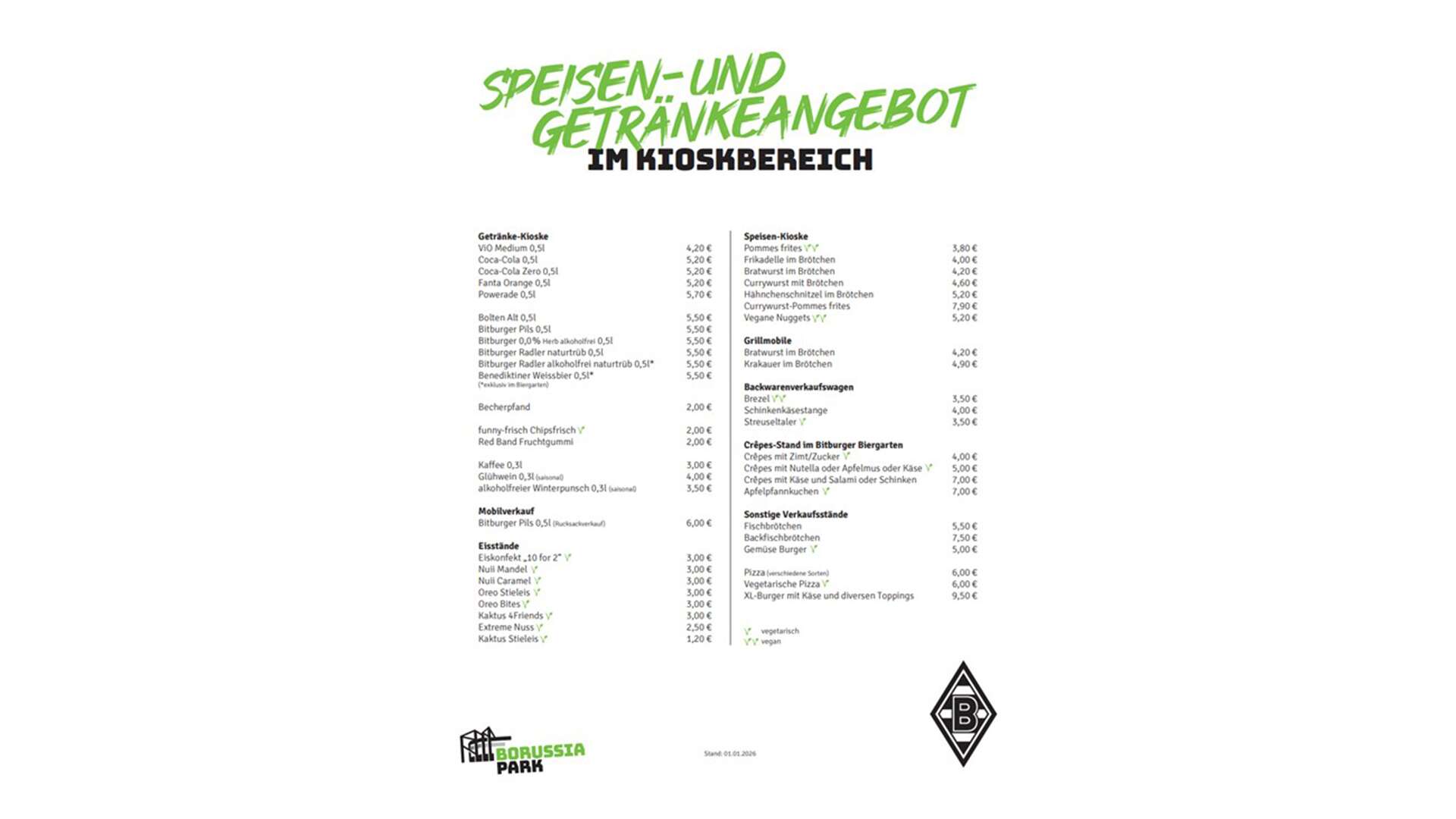 Preisliste Kiosk Borussia Park