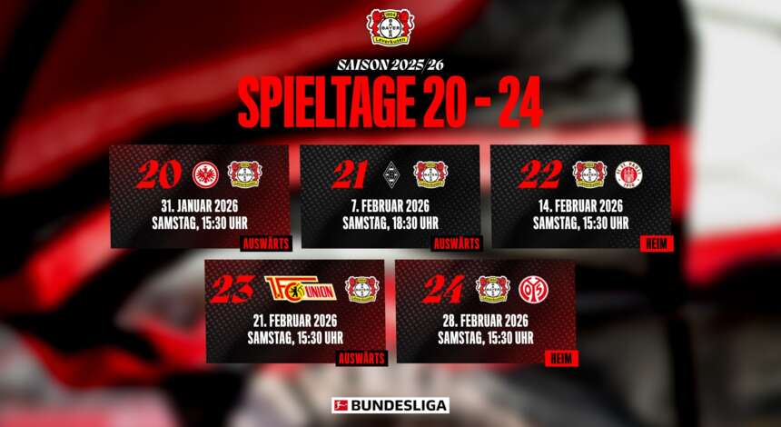 Bundesliga-Ansetzungen Spieltage 20 bis 24