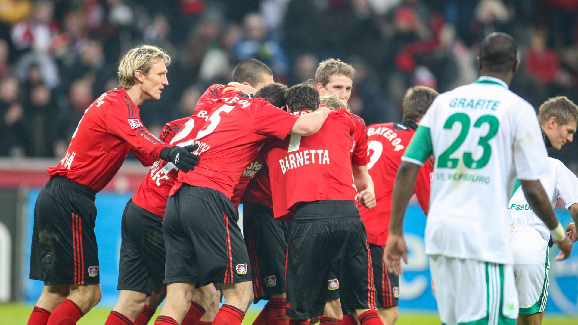 Werkself beim Torjubel