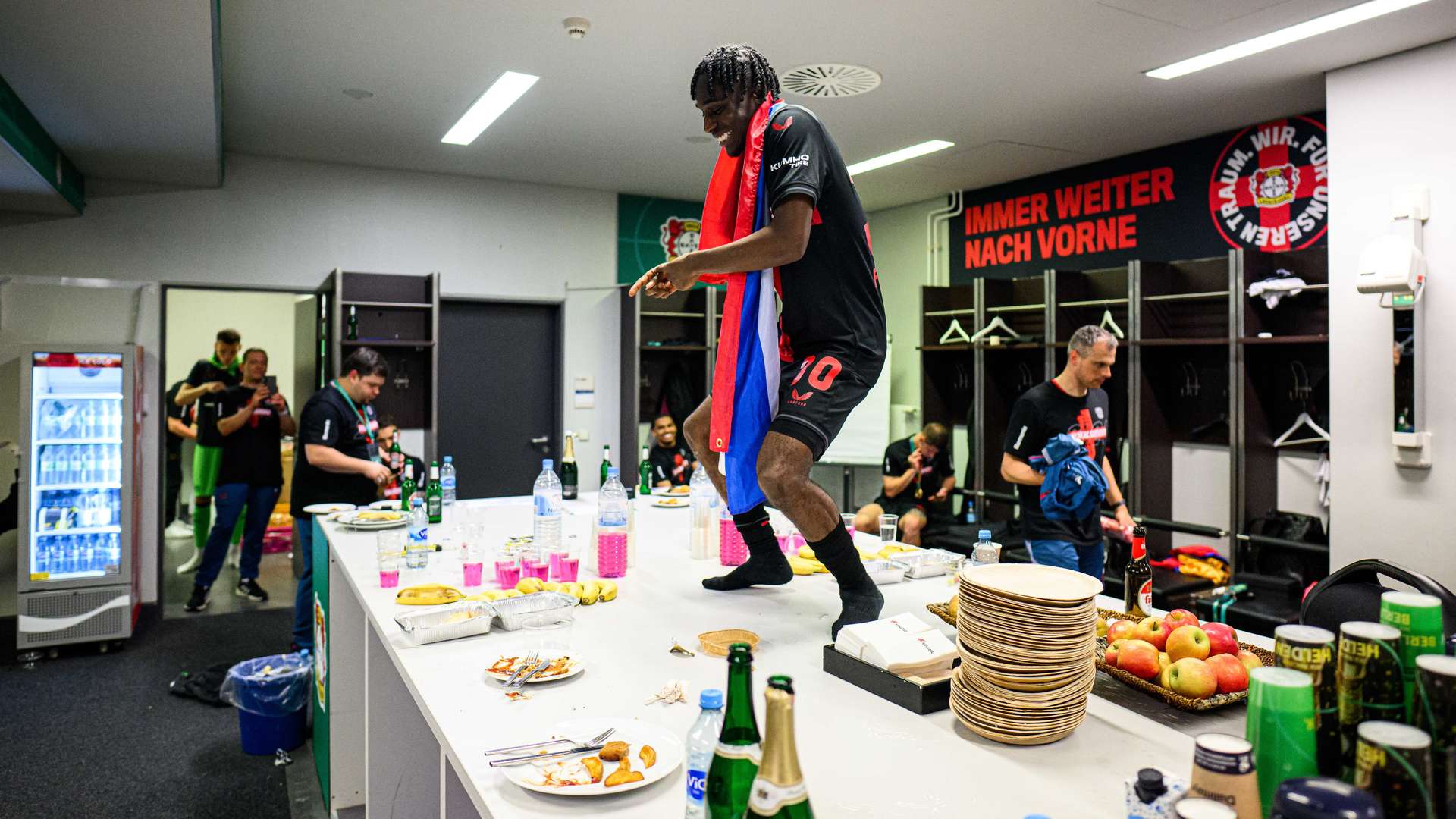 Frimpong celebrates on the table