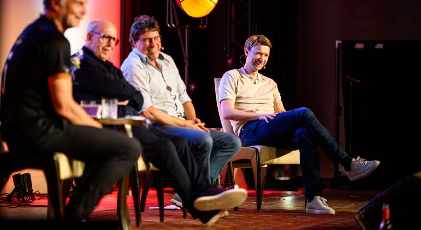 Thomas Helmer, Reiner Calmund, Rüdiger Vollborn und Simon Rolfes