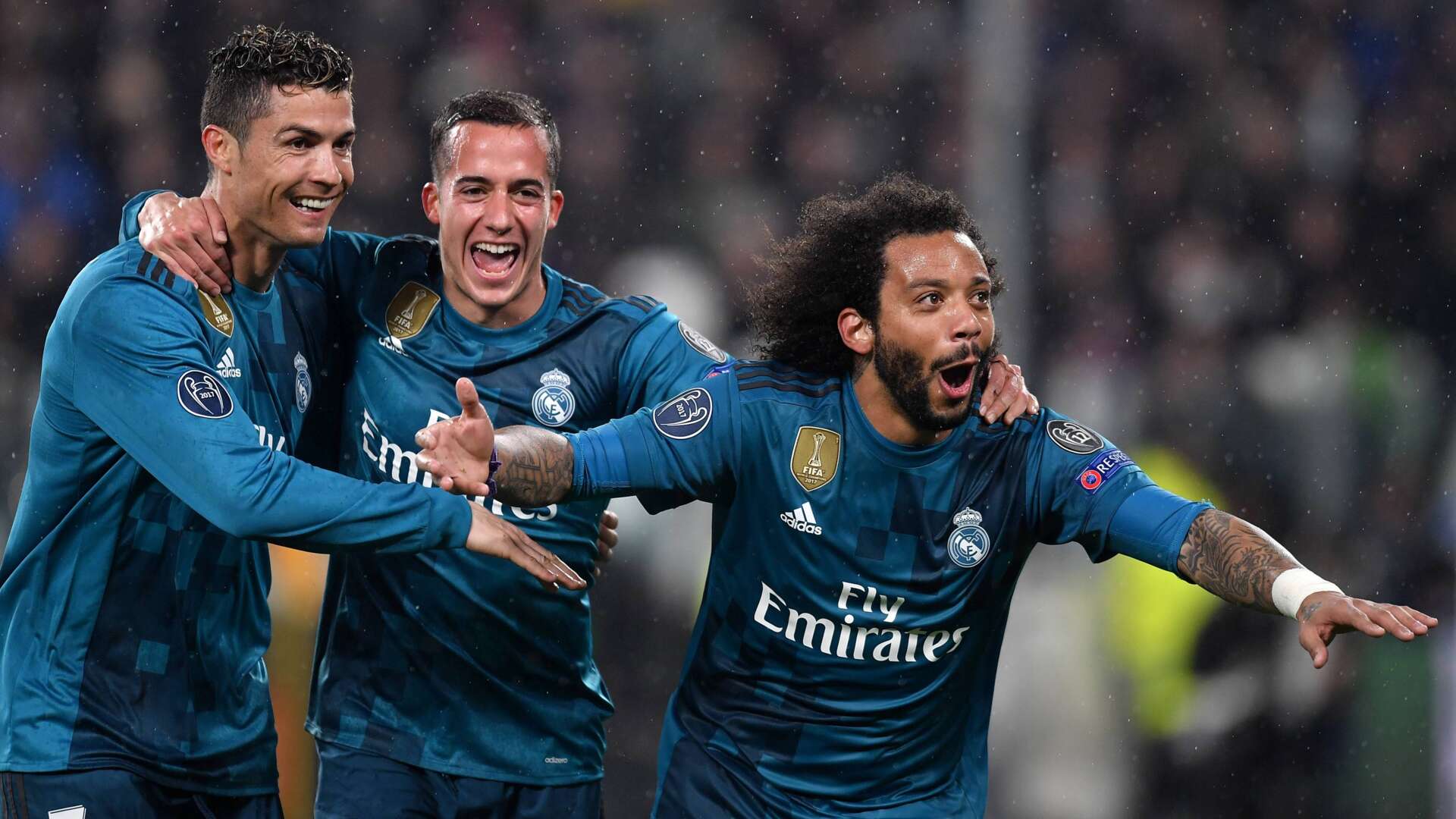 Lucas Vázquez mit Cristiano Ronaldo und Marcelo